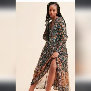 NWOT Free People See It Through Maxi Black And Green Dress